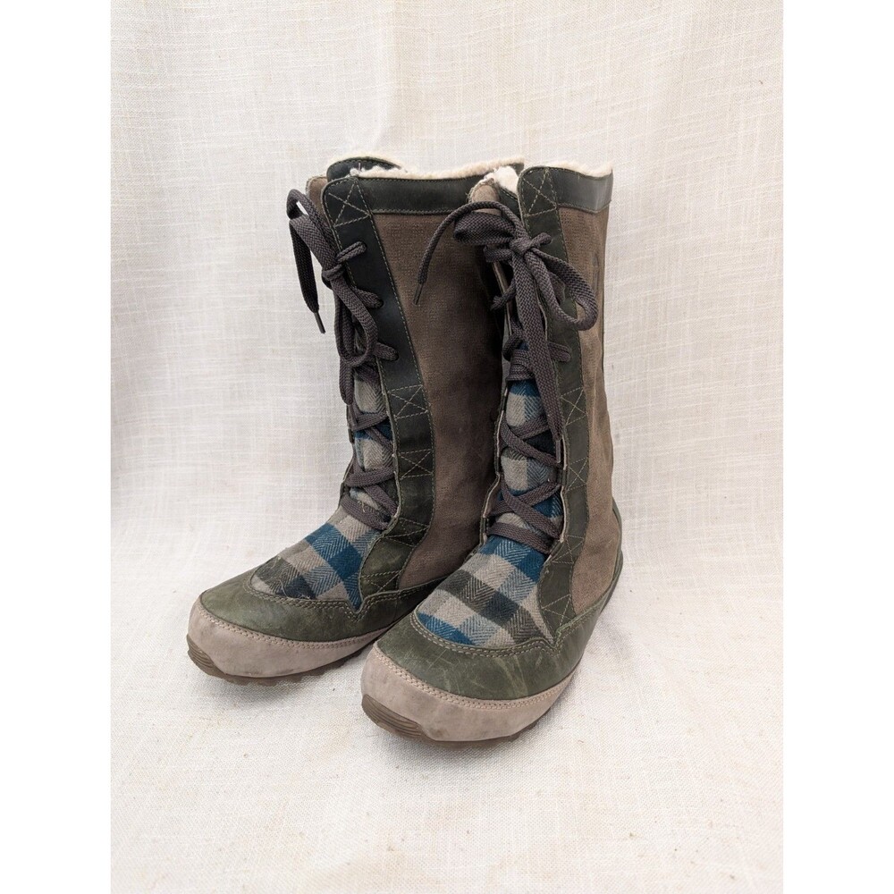 Sorel Mackenzie Winter Lace-Up Boots Plaid Suede Lined Women’s Size 9.5